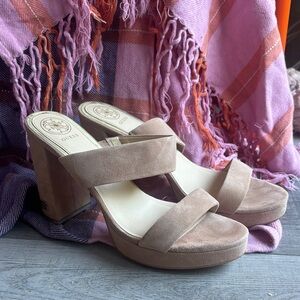 Guess Women's Beige Suede Block Heels